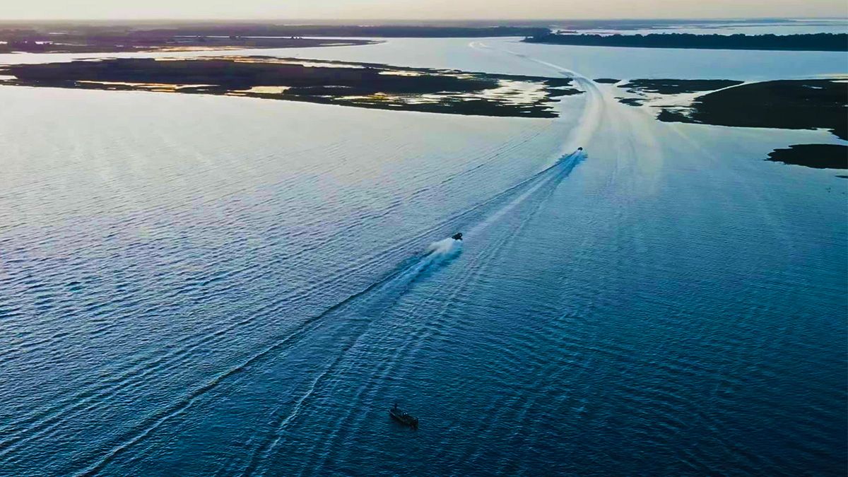 Aerial view of open water on the Kissimmee Chain of Lakes